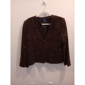 Karen Scott petites 100% acrylic Brown jacket with a beige and orange plaid size